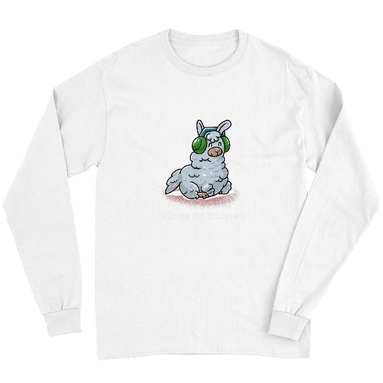 Llama Pet Alone Isnt Lonely Introvert Music Fan Nerd Llama Alpaca Long Sleeves