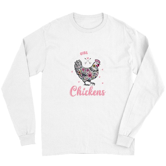 Chicken Pet Girl Loves Chicken Floral Print Rooster Poultry Farmer Girl Long Sleeves