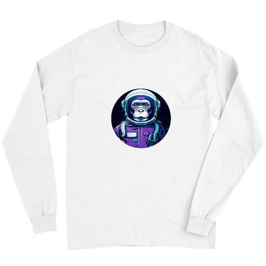 Astronaut Job Space Vaporwave Aesthetic Synthwave chimpanzee astronaut Long Sleeves
