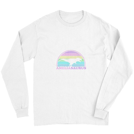 Dinosaur Pet Amelia Saurus Dinosaur Name Personalized Rainbow Sunset Long Sleeves