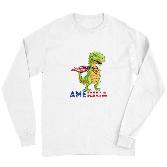 Dinosaur Pet Celebrate 4th of July America Independence Dinusaur Trex Kid 7 Long Sleeves