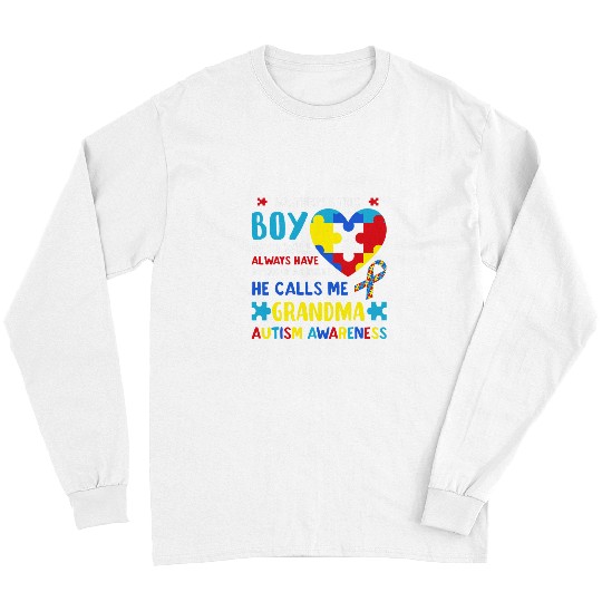 Autism Puzzle Theres This Boy He Calls Me Grandma Nana Long Sleeves
