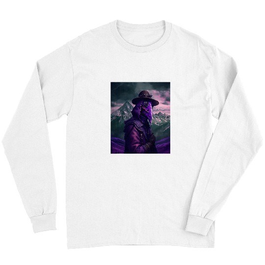 Purple Violet Plague Doctor Standing On Mountain Cool Art Long Sleeves