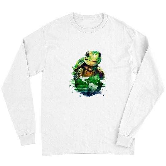Turtle Pet Earth Day Restore Earth Green Sea Turtle Watercolor Art Long Sleeves