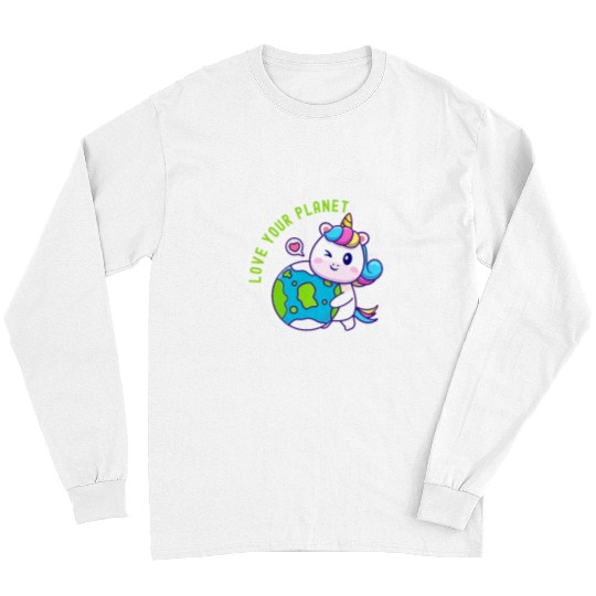 Unicorn Pet Love Our Planet Cute Earth Day World Unicorn Kids Long Sleeves