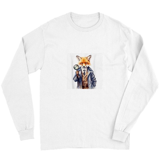 Fox With A Detective Magnifying Glass  Animal Mystery Long Sleeves