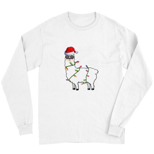 Llama Pet Hawaiian Mele Kalikimaka Christmas Llama Santa Women Hawaii Long Sleeves