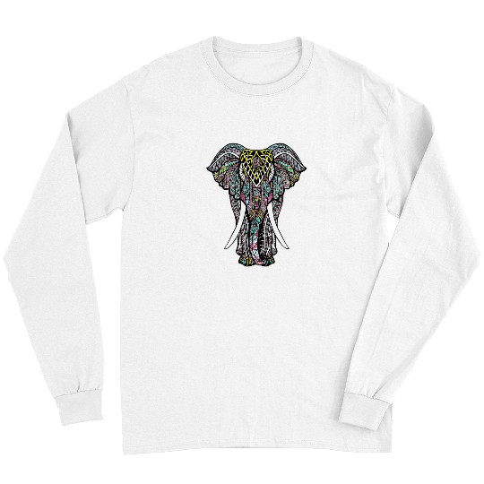 Elephant Mammal Colored Elephant Ethnic patterned Art Long Sleeves