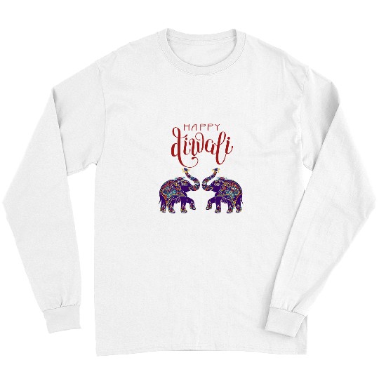 Elephant Mammal Colorful Elephant Happy Deepavali Diwali For Hindus Long Sleeves
