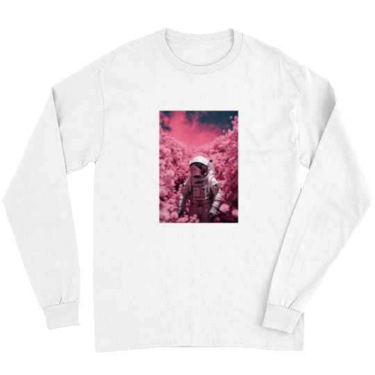 Astronaut Job Standing Under A Pink Flower Field Long Sleeves