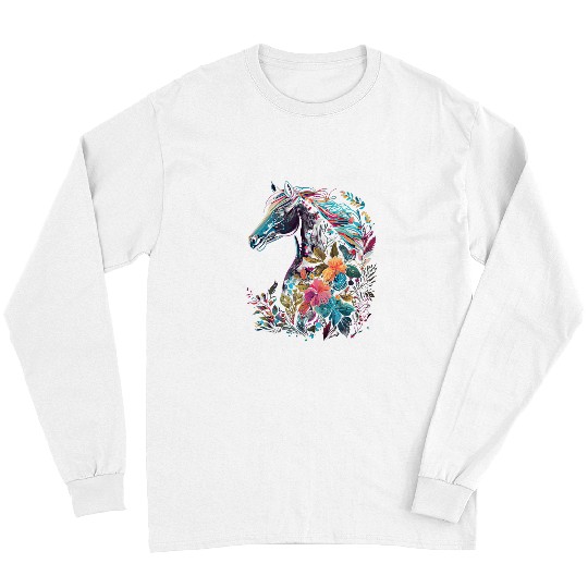 Horse Pet Floral Horse Spring Nature Horse Lovers Graphic Long Sleeves