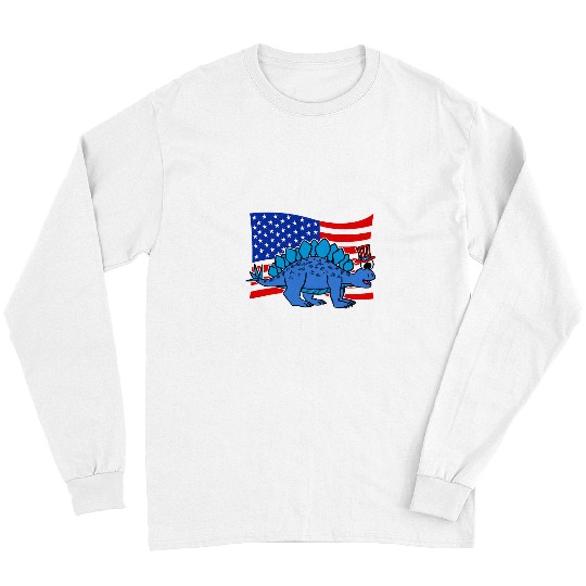 Dinosaur Pet American Flag Stegosaurus 4th July Dinosaurs Long Sleeves