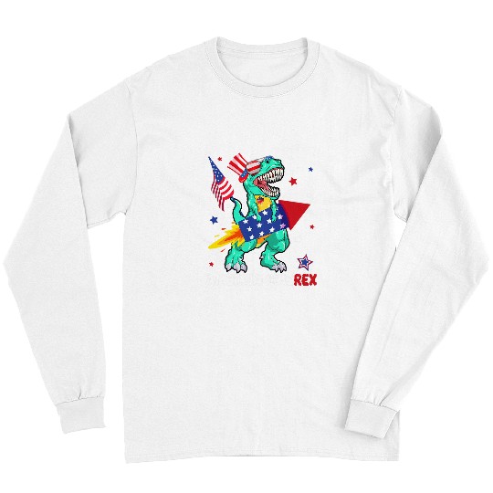 Dinosaur Pet Amerisaurus T rexs American Flag Kids Funny 4th Of July Dinos Long Sleeves