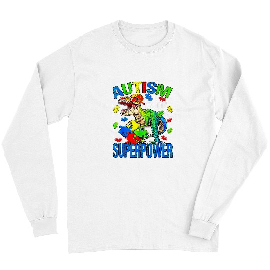 Autism Puzzle Dino T rexs Autism Is My Superpower Autism Awareness Kids Long Sleeves
