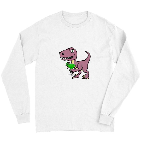 Dinosaur Pet SmileteesAnim Funny Velociraptor Dinosaur Drinking Margarita Long Sleeves