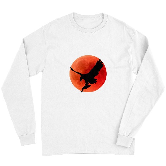 Fishing Fun Blood Moon Lunar Eclipse Eagle Fishing Silhouette Long Sleeves