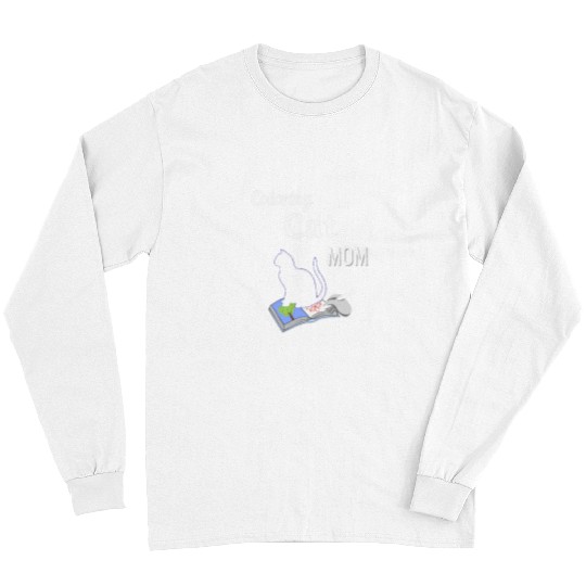 Book Fun Cat Mom Adult Coloring Sitting on Book Funny Tee Long Sleeves