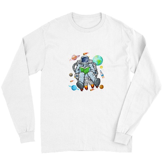 Book Fun Funny Astronaut Reads Book In Space Outer Space Book Nerds Long Sleeves