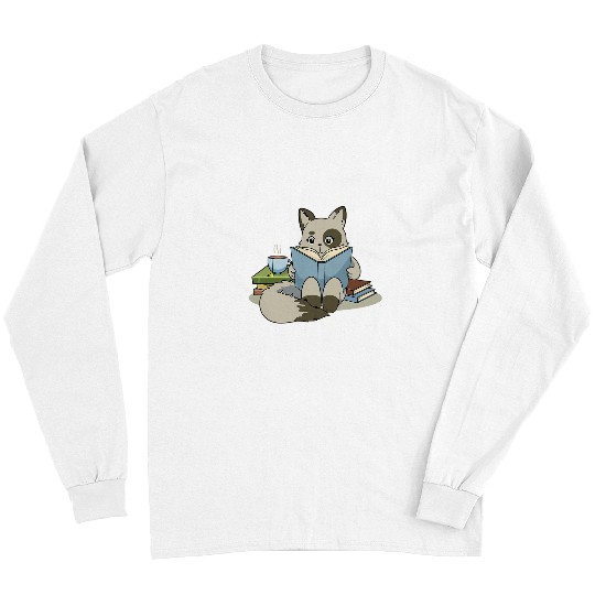 Book Fun Cat Reading Book Tea Coffee Kawaii Cats Chibi Anime Long Sleeves