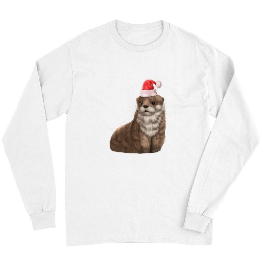 Otter Pet Sea Otter Santa Claus Christmas Holiday Portrait xmass Long Sleeves