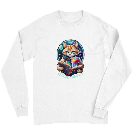 Book Fun Space Cat Astronaut Reading Book Adventure Lover Long Sleeves