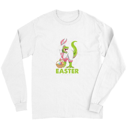 Dinosaur Pet Happy Easter Bunny TRex Dino Rabbit Egg Hunt Religion Jesus Long Sleeves