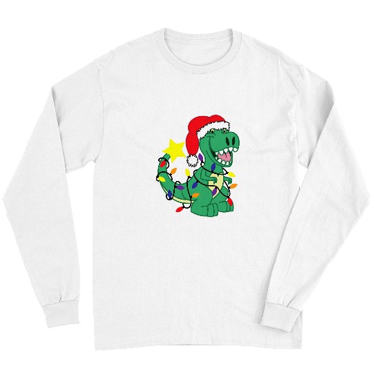 Dinosaur Pet in Tangled xmass Lights Tree rexs Pajamas Long Sleeves