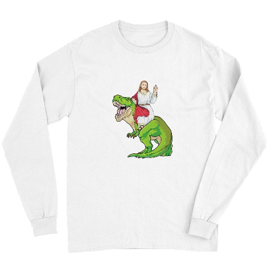 Dinosaur Pet Jesus Riding Dinosaur T rexs Jesus Christ Cute Christian 1 Long Sleeves