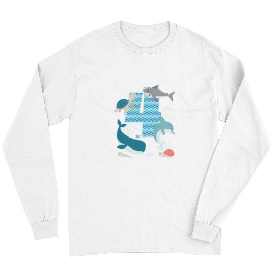 Whale Pet Kids 4 Year Old Ocean Life Whale Dolphin Shark 4th Birthday Long Sleeves