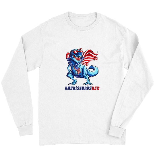 Dinosaur Pet T rexs 4th of July Red White Blue Long Sleeves