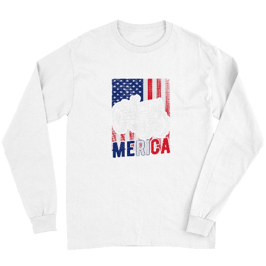 Tractor Fun driving Merica Farmer USA American Flag For Boys 4th Of July Long Sleeves