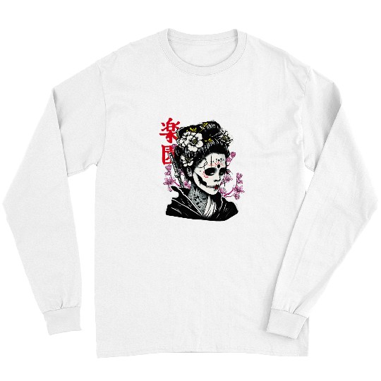 Japanese Geisha skull women with sakura tree 21 Long Sleeves