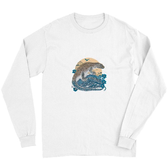 Komodo Pet Surrealism Japanese Painting Komodo Dragon 3 Long Sleeves