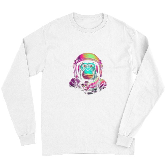 Astronaut Job Synthwave Retrowave Monkey Astronaut Retro 1980s Graphic 3 Long Sleeves