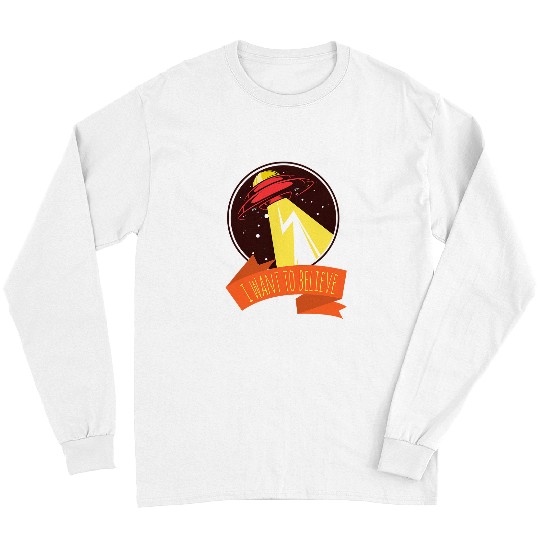 Aliens UFO I Want To Believe UFO Alien Distressed Long Sleeves