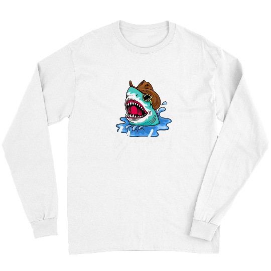 Shark Pet Funny Shark Cowboy Shark Yeehaw Tee Shark Lover 063 Long Sleeves