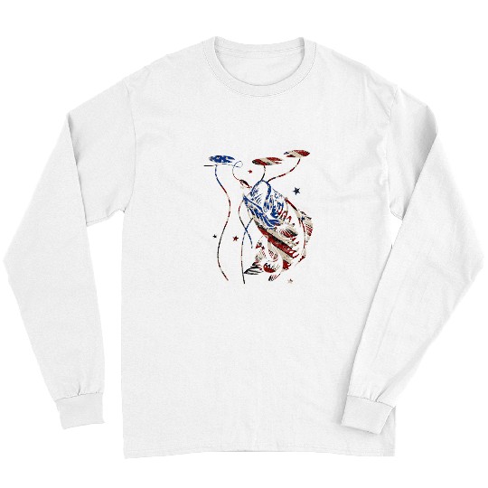 Fishing Fun Big Bass Rising American Flag Fish Grunge Bass Fishing USA Long Sleeves