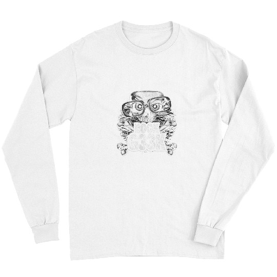 Book Fun Geek Cool Skull With Reading Glasses and Crossbones Long Sleeves