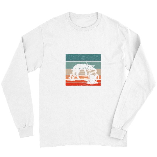 Book Fun Cat Bookworm Coffee Lover Holiday Reader World Book Day Long Sleeves