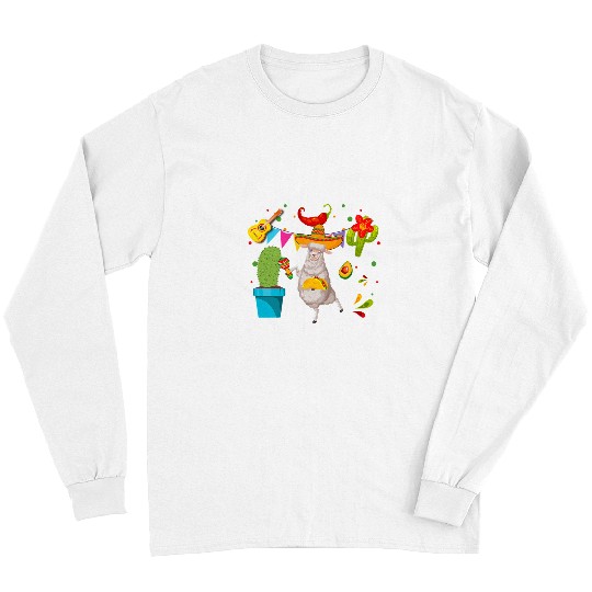 Sheep Pet Funny Mexican Sombrero Sheep Farmers Cinco De Mayo Fiesta 066 Long Sleeves