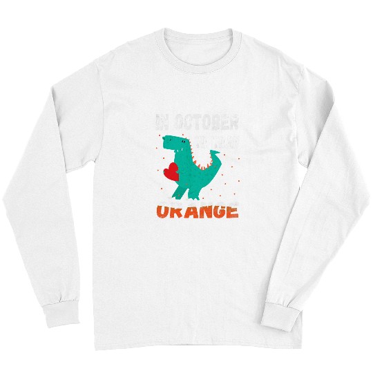 Dinosaur Pet In October we Wear Orange Unity Day Orange Trex Kids Long Sleeves
