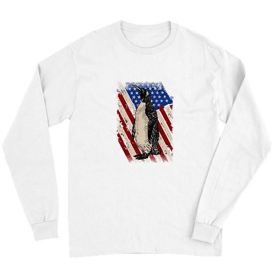 Penguin Pet Vintage Penguin Animal Zookeeper American Flag Long Sleeves
