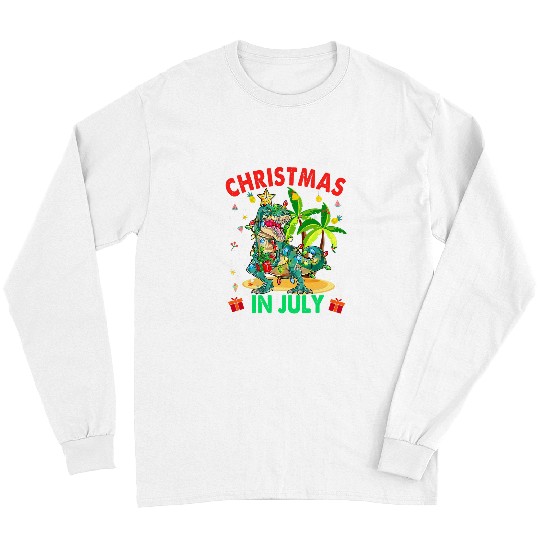 Dinosaur Pet Christmas In July Dinosaur xmass Tree T rexs Summer Vacation 1 Long Sleeves