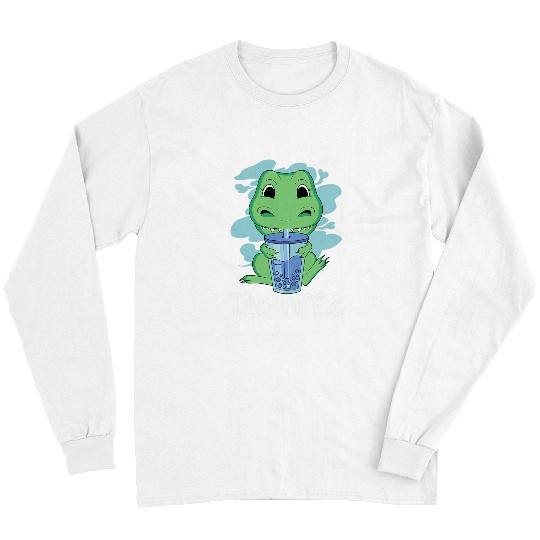 Dinosaur Pet Kawaii TRex Drinking Boba Tea Bubble Tea Japanese Anime Long Sleeves
