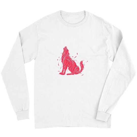 Coyote Mammal Wild Coral Pink wolfs Howling Wildlife Animals Wolves Lovers Long Sleeves