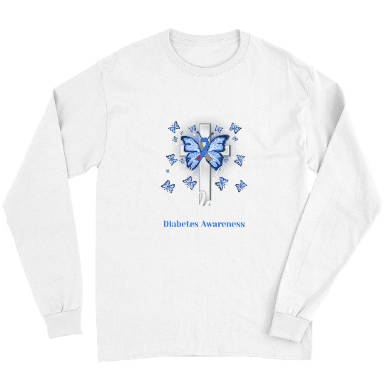 diabetess Ribbon Butterfly Cross Faith Hope Love 2 Long Sleeves