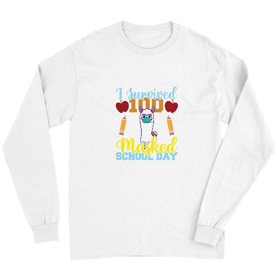 Llama Pet I Survived Masked Cute Llama Funny Days Of School Long Sleeves