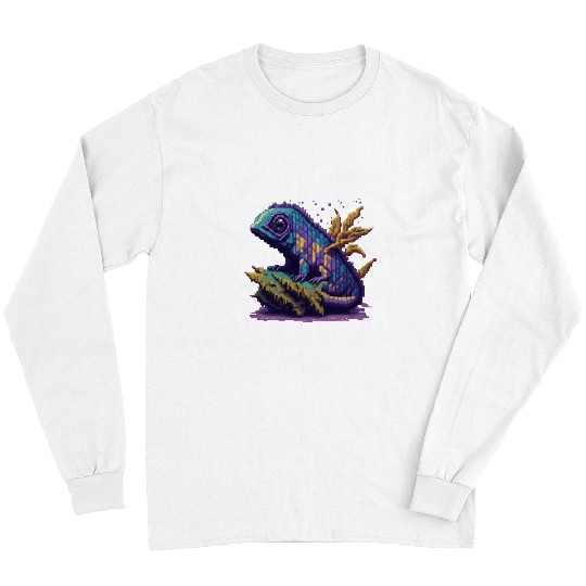 Chameleon Pet 8 bit Pixel Art Chameleon 80s 90s Pixelart 1 Long Sleeves