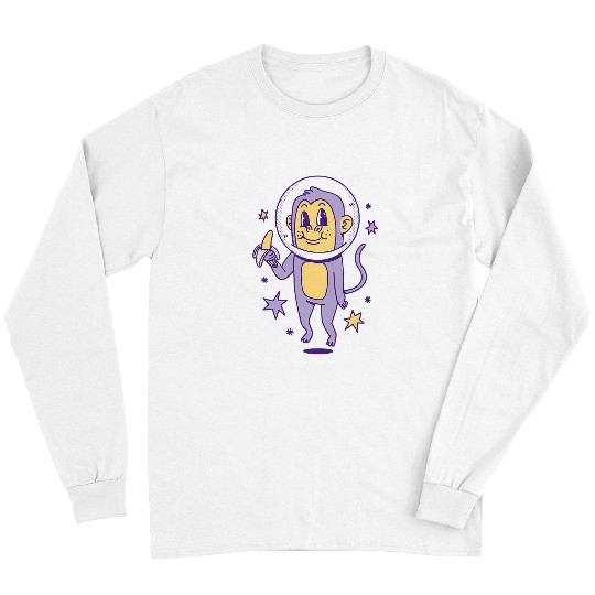 Astronaut Job Funny cartoon astronaut space monkey eating a banana Long Sleeves