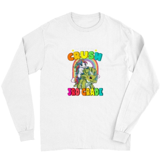 Unicorn Pet Im Ready To Crush 3rd Grade Unicorn Riding Dino Triceratops Long Sleeves